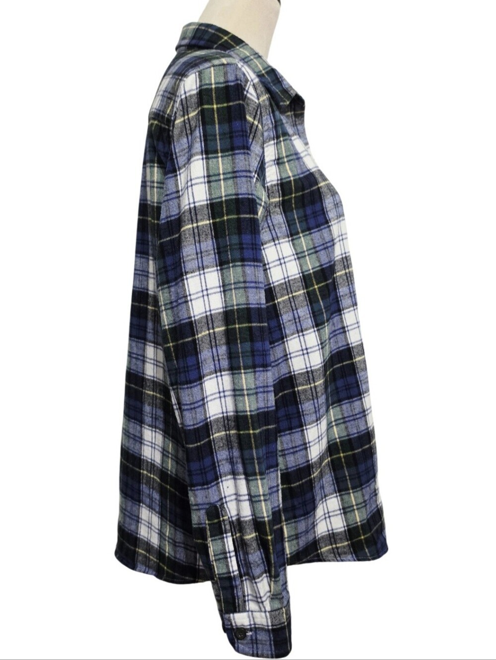 L.L.Bean Women M Tartan Plaid Flannel Shirt Relaxed Fit 100% Cotton Blue Green - Picture 5 of 13